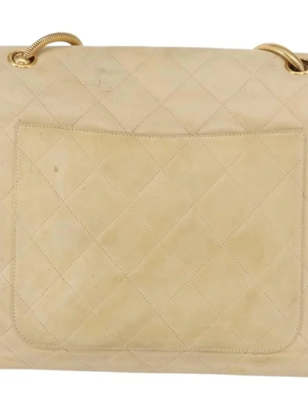 CHANEL Matelasse Chain Shoulder Bag Lamb Skin Ivory Gold CC Auth 164270